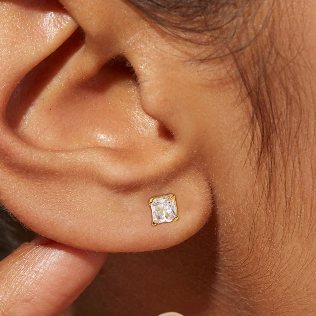 Gold Solitaire Stud Earrings
