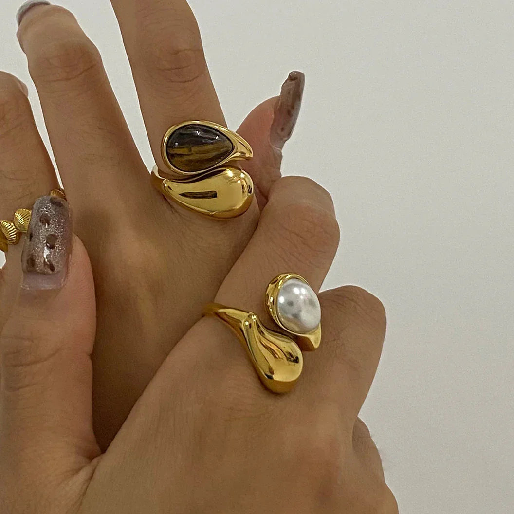 Gold Pearl Look Ring