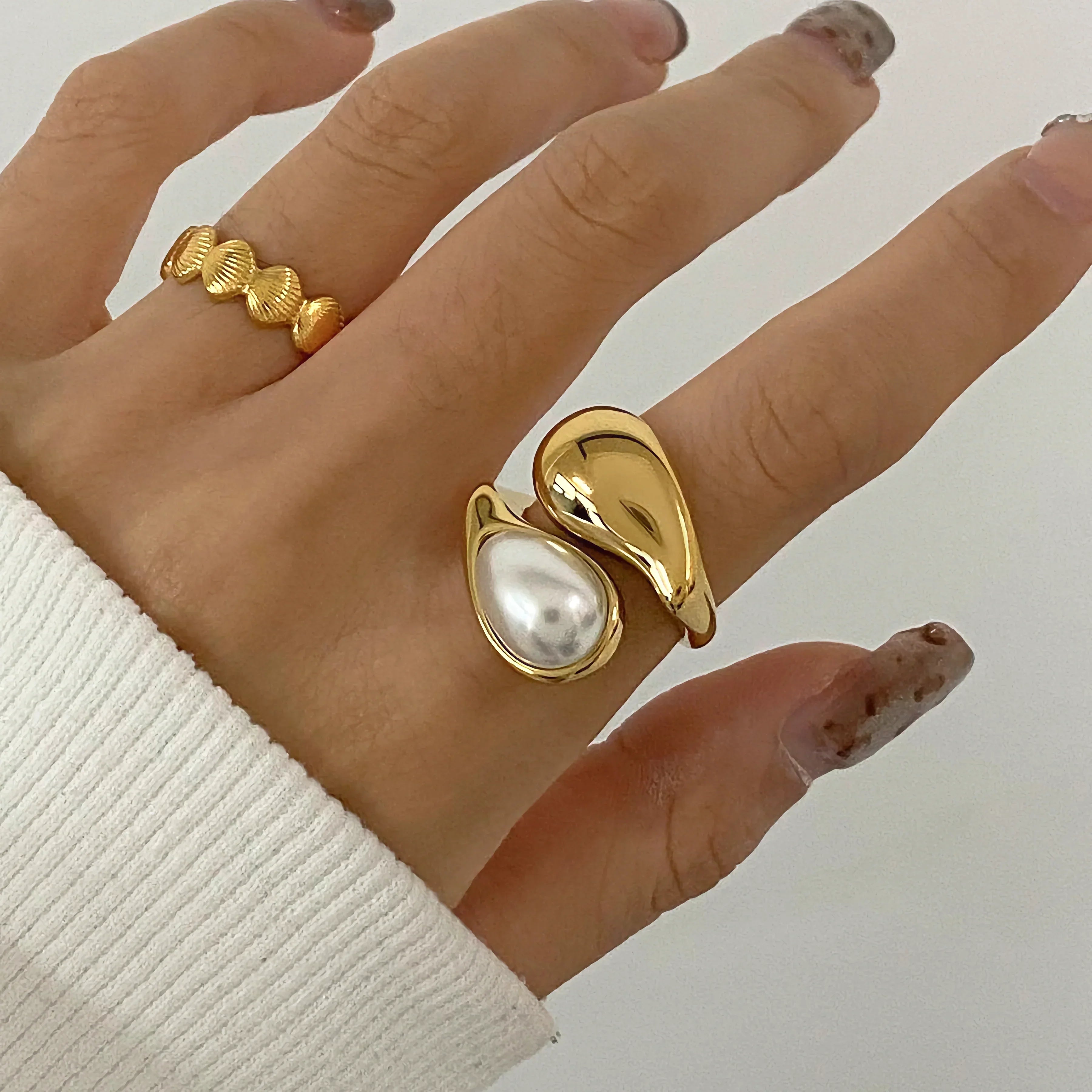 Gold Pearl Look Ring