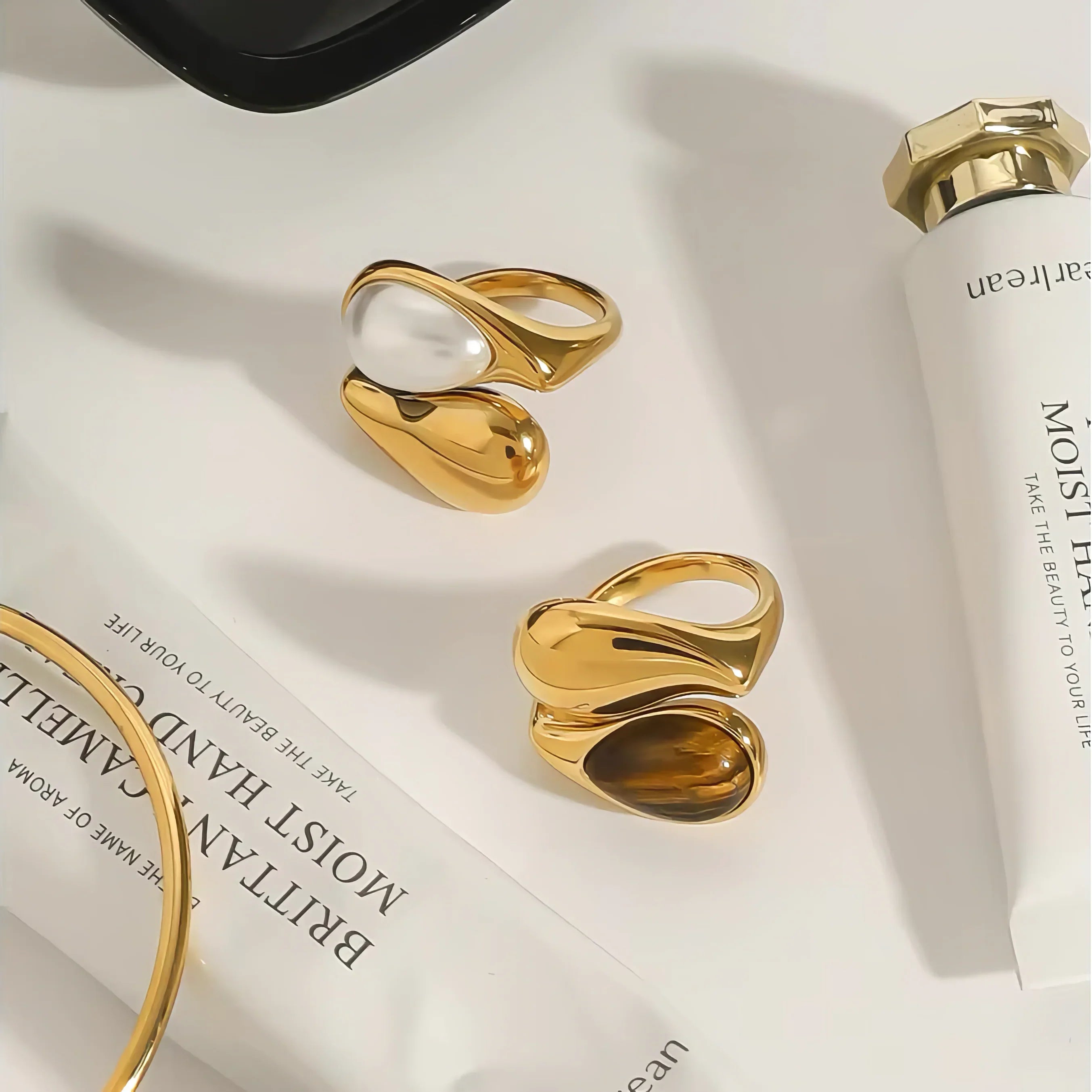 Gold Pearl Look Ring