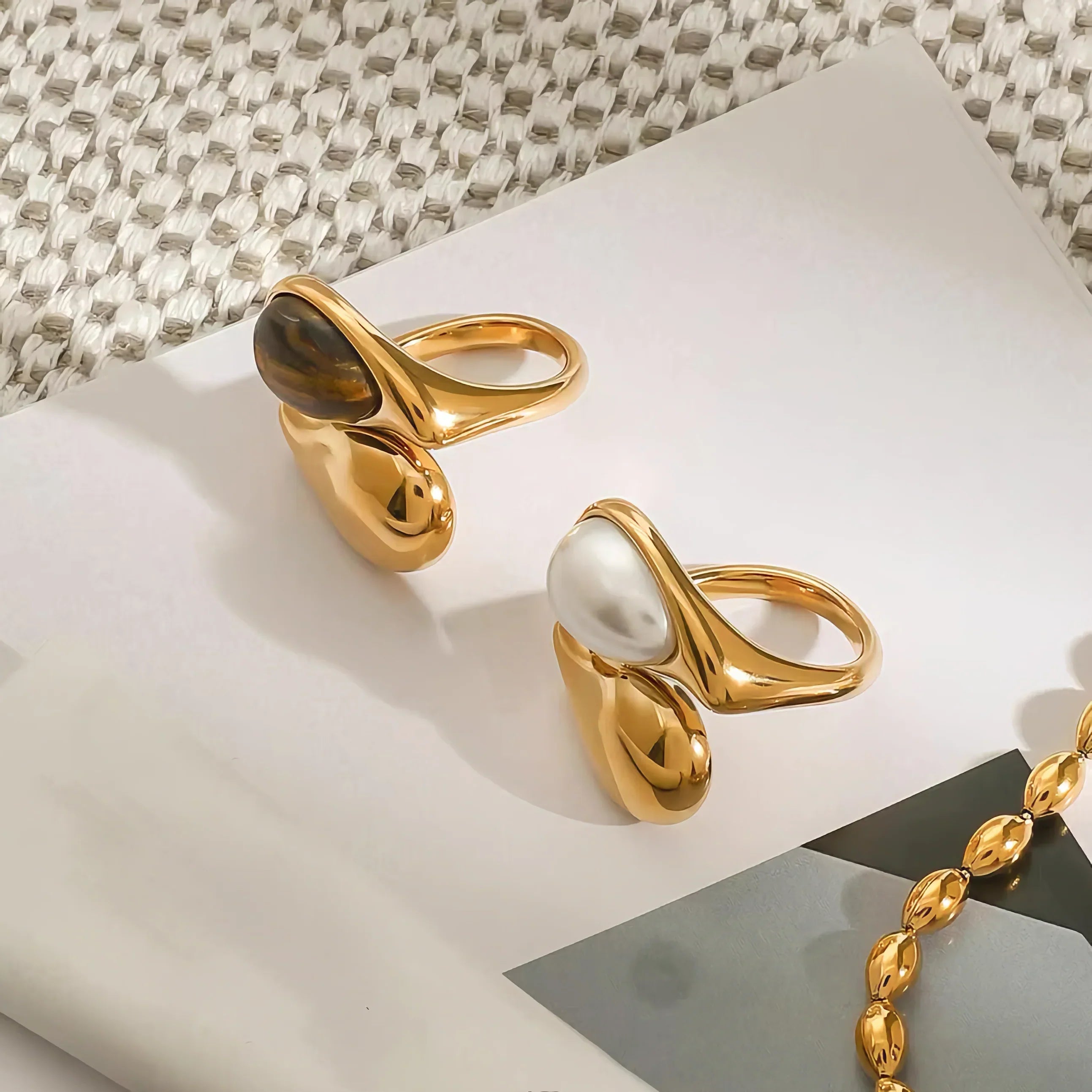 Gold Pearl Look Ring