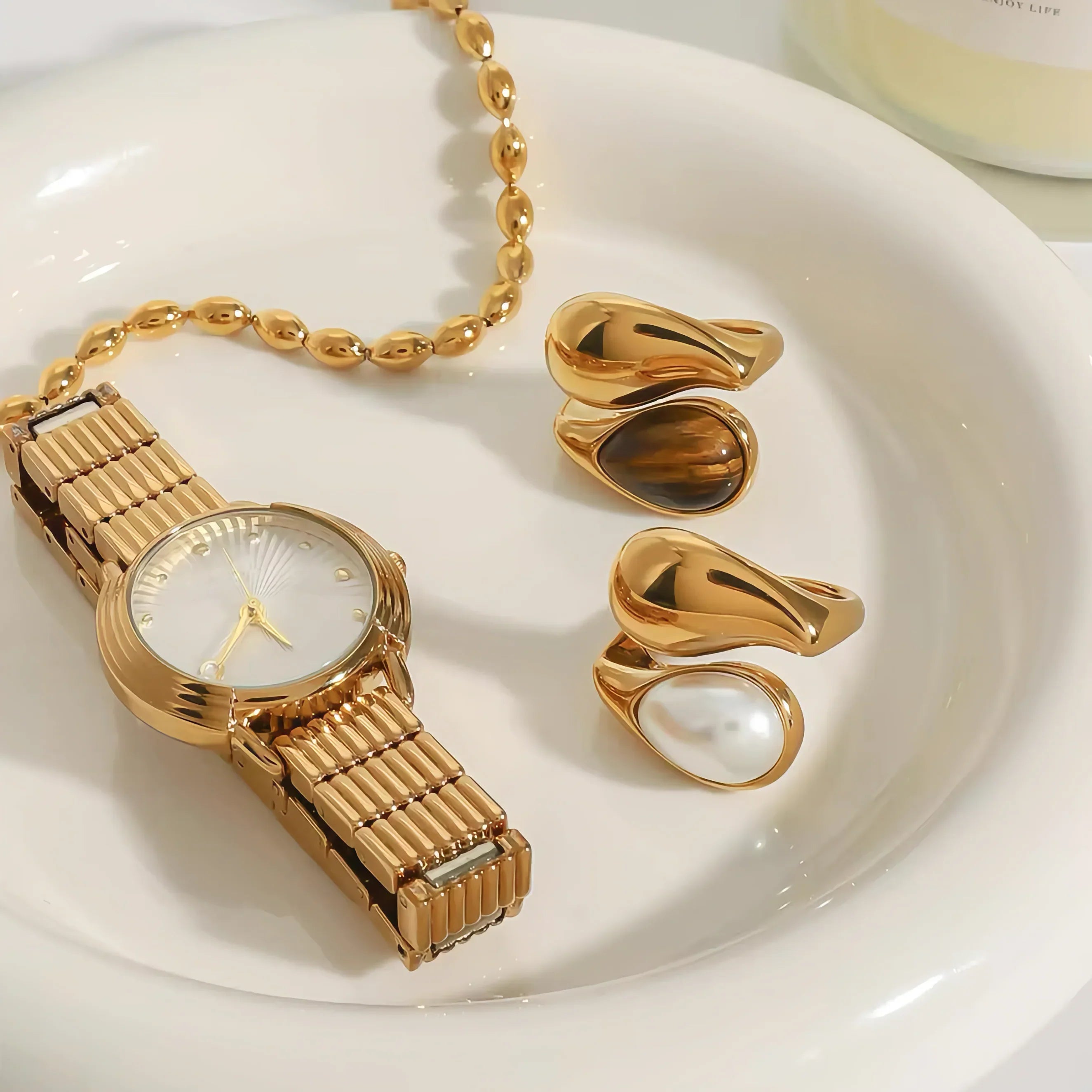 Gold Pearl Look Ring