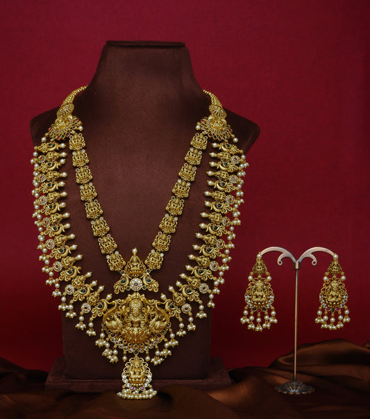 Ethnic Temple Jewellery Necklace with Earrings Set Gold Plated Traditional Jewellery