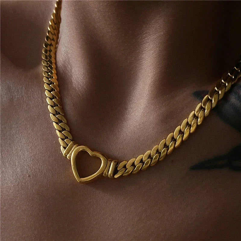 Gold Heart Chain Necklace