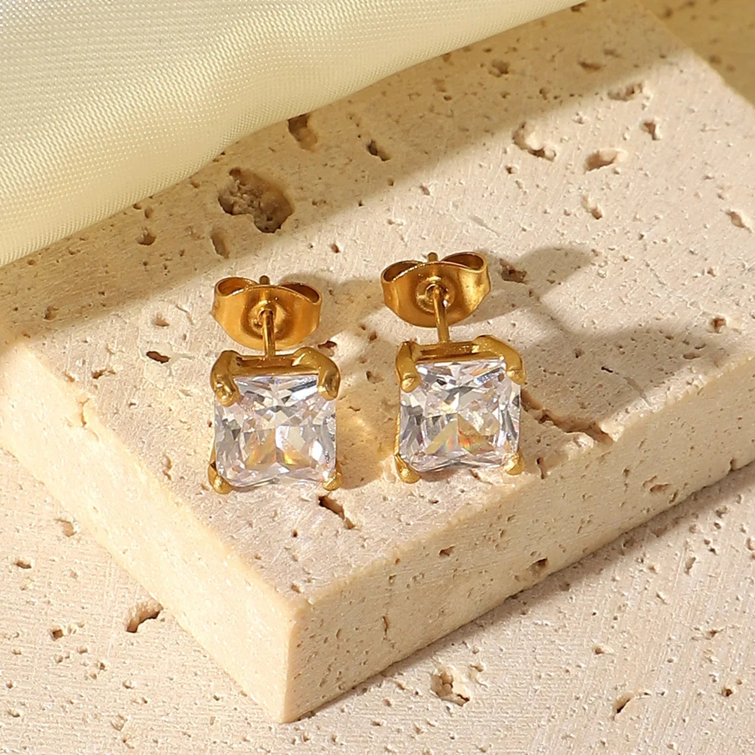 Gold Solitaire Stud Earrings
