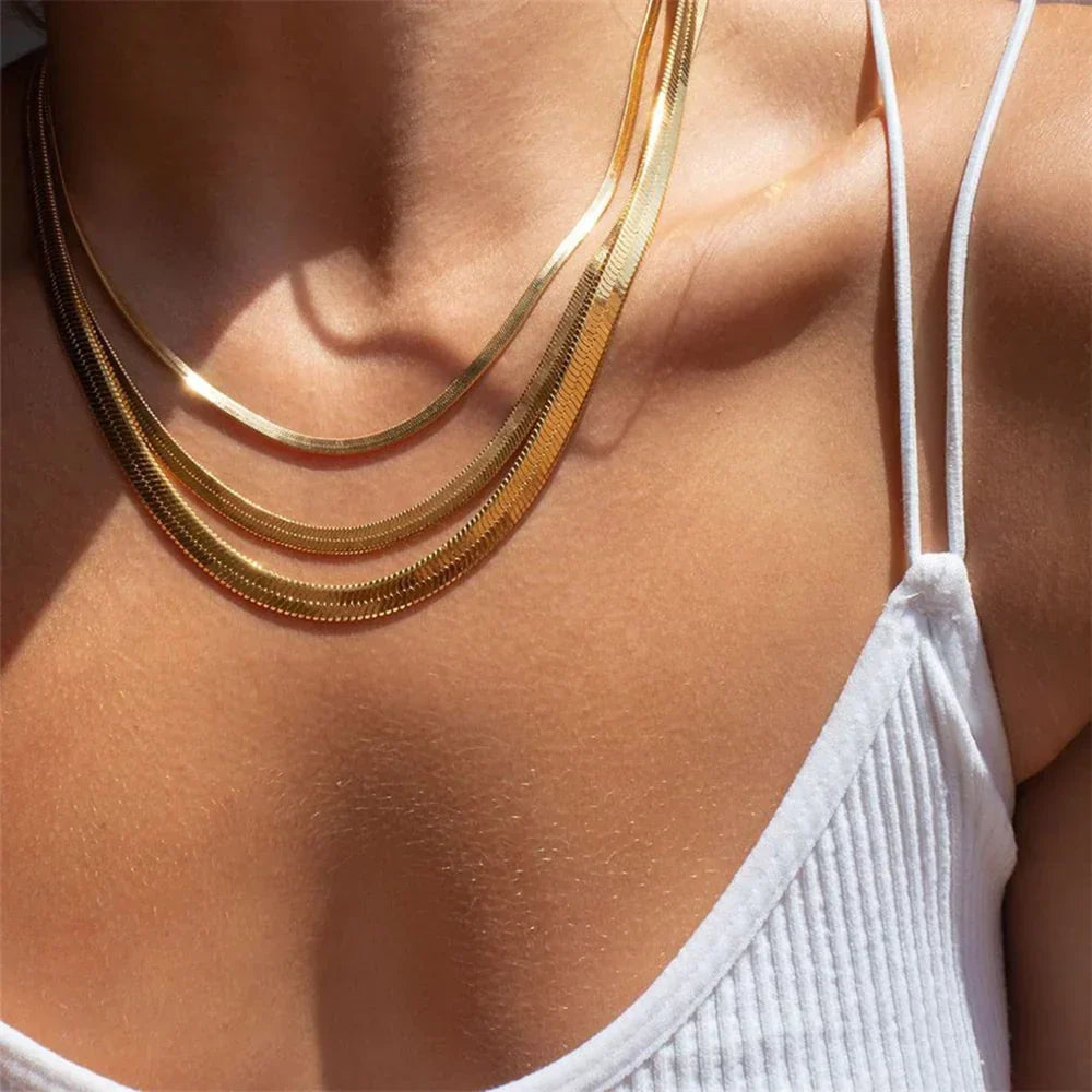 Gold Flat Chain Necklace
